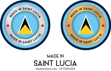 Made in Saint Lucia. Premium labels, stickers, pointer, badge and symbol of Saint Lucia flag icon. Collection vector illustration