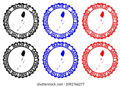 Made in Saint Vincent and the Grenadines - rubber stamp - vector, Saint Vincent and the Grenadines map pattern - black, blue and red