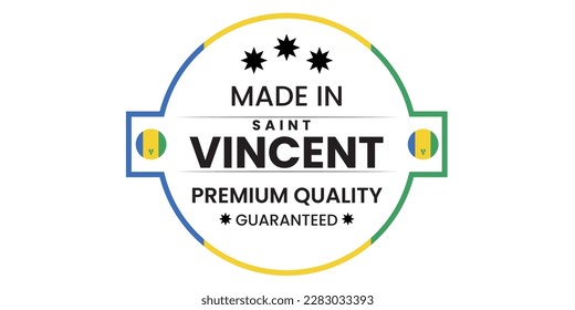 Realizado en San Vicente, etiquetas redondas en inglés. Icono vectorial de marca de calidad premium. Perfecto para el diseño del logotipo, etiquetas, insignias, stickers, etc.