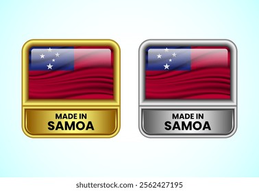 Made in Samoa label icon in gold and silver color. Flag icon set for business