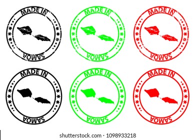 Made in Samoa - rubber stamp - vector, Independent State of Samoa map pattern - black, green and red