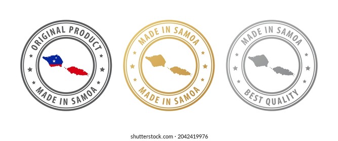 Made in Samoa - Satz von Briefmarken mit Karte und Flagge. Beste Qualität. Originalprodukt. Vektorgrafik