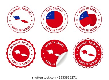 Made in Samoa - set of stamps and stickers with map and flag. Best quality. Original product. Vector illustration.