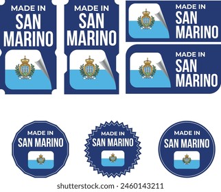 Made in San Marino. San Marino flag, Tag, Seal, Stamp, Flag, Icon vector