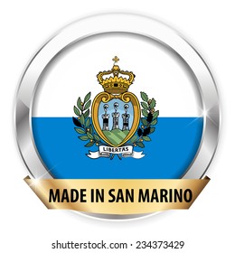 made in san marino silver badge isolated button on white background - vector eps10