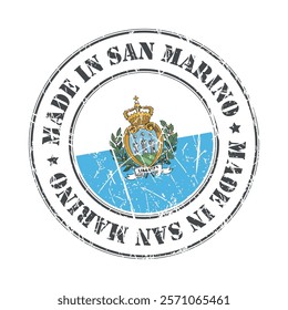 Made in San Marino stamp scratched flag badge logo vector illustration