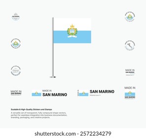 Made in San Marino Stamps, Flag, Tags, labels, Seals, Icons. Creative Designs for Branding and Packaging