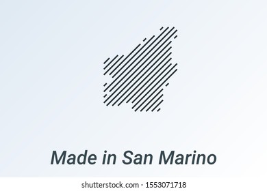 Made in San Marino, striped map in a black strip on a silver background. vector illustration