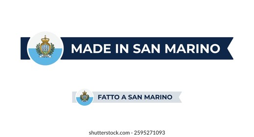 Made in San-Marino label with San-Marino flag colors. High-quality certification badge for San-Marino products, branding, and manufacturing authenticity