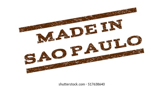 Made In Sao Paulo watermark stamp. Text caption between parallel lines with grunge design style. Rubber seal stamp with dust texture. Vector brown color ink imprint on a white background.