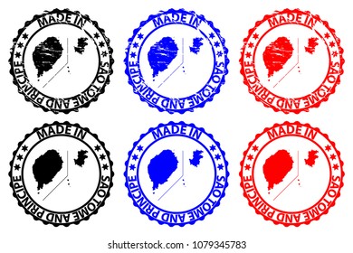 Made in Sao Tome and Principe - rubber stamp - vector, Sao Tome and Principe map pattern - black, blue and red