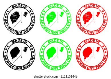 Made in Sao Tome and Principe - rubber stamp - vector, Sao Tome and Principe map pattern - black, green and red
