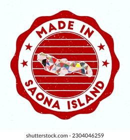 Made In Saona Island. Round stamp. Seal of Saona Island with border shape. Vintage badge with circular text and stars. Vector illustration.