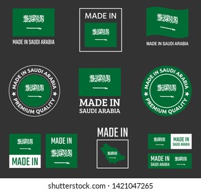 made in Saudi Arabia labels set, made in Kingdom of Saudi Arabia product emblem