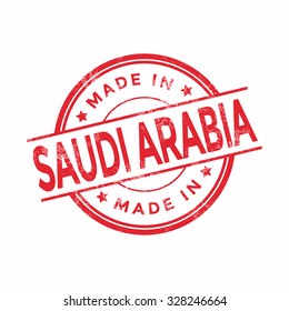 Made in Saudi Arabia red vector graphic. Round rubber stamp isolated on white background. With vintage texture.
