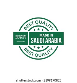 Made in Saudi Arabia round label. for logo design, seal, tag, badge, sticker, emblem, symbol, pin, product package, etc. Quality mark vector icon