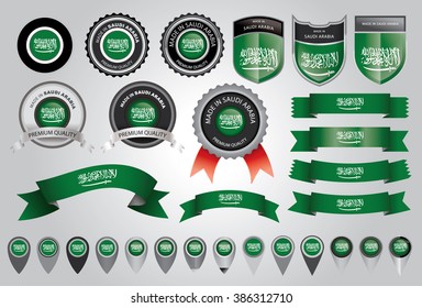 Made in Saudi Arabia Seal, Saudi Arabian Flag (Vector Art)