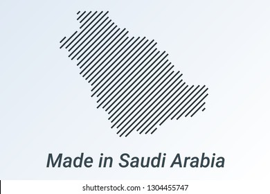 Made in Saudi Arabia, striped map in a black strip on a silver background. vector illustration