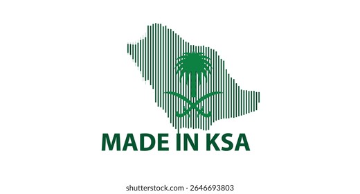 Made in Saudi Arabia Vector Logo with Kingdom Map and National Emblem Barcode Design

