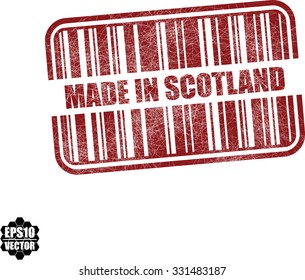 Made in Scotland  With Barcode And Shadow Red Grunge Stamp Isolated On White Background. Vector illustration 