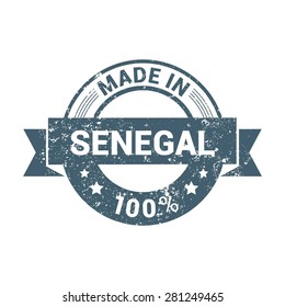 Made in Senegal 100% - Round blue grunge rubber stamp design isolated on white background. vector illustration vintage texture. Vector illustration