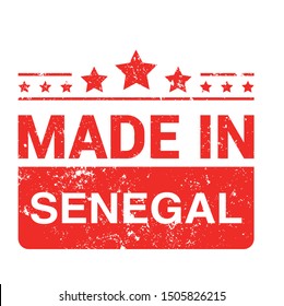 Made in Senegal collection of ribbon, label, stickers, badge, icon and page curl with Senegal flag symbol. Vector illustration isolated on white background.  Stamp with Made in Senegal text.
