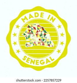 Made In Senegal. Country round stamp. Seal of Senegal with border shape. Vintage badge with circular text and stars. Vector illustration.