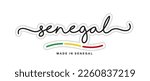 Made in Senegal, new modern handwritten typography calligraphic logo sticker, abstract Senegal flag ribbon banner