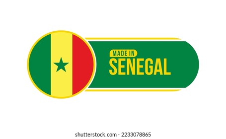 Made in Senegal. Product packaging label with Senegal flag. Vector illustration