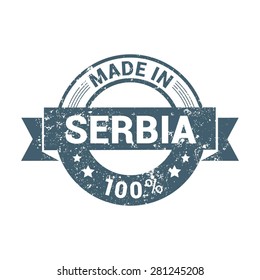 Made in Serbia 100% - Round blue rubber stamp design isolated on white background. vector illustration vintage texture. Vector illustration