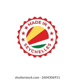 made in seychelles label round badge design illustration with national flag