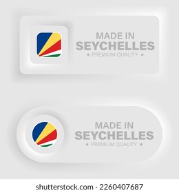 Made in Seychelles neumorphic graphic and label. Element of impact for the use you want to make of it.