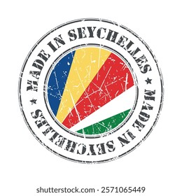 Made in Seychelles stamp scratched flag badge logo vector illustration