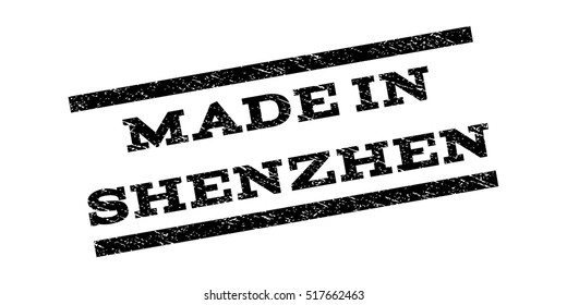 Made In Shenzhen watermark stamp. Text tag between parallel lines with grunge design style. Rubber seal stamp with dirty texture. Vector black color ink imprint on a white background.