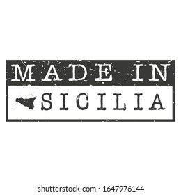 Made In Sicily Italy. Stamp Rectangle Map. Logo Icon Symbol. Design Certificated Vector.