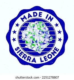 Made In Sierra Leone. Country round stamp. Seal of Sierra Leone with border shape. Vintage badge with circular text and stars. Vector illustration.