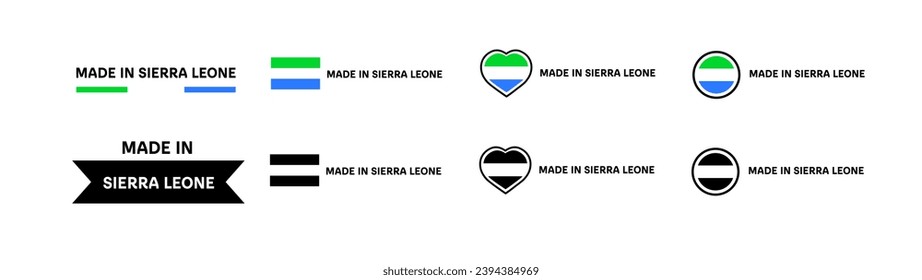 Made in Sierra Leone flag icons. Different styles, Made in Sierra Leone flag in square, heart, circle icons. Vector icons