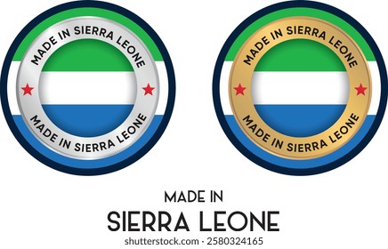 Made in Sierra Leone. Premium labels, stickers, pointer, badge and symbol of Sierra Leone flag icon. Collection vector illustration