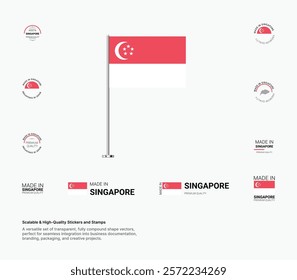 Made in Singapore Stamps, Flag, Tags, labels, Seals, Icons. Creative Designs for Branding and Packaging