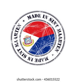 Made in Sint Maarten grunge rubber stamp with flag