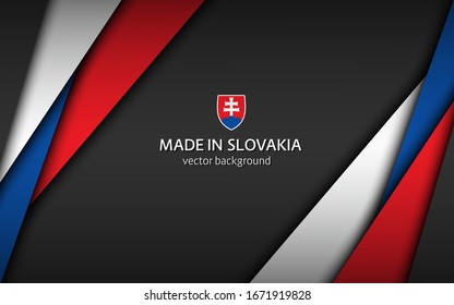 Made in Slovakia, modern vector background with Slovak colors, overlayed sheets of paper in the colors of the Slovak tricolor, abstract widescreen background