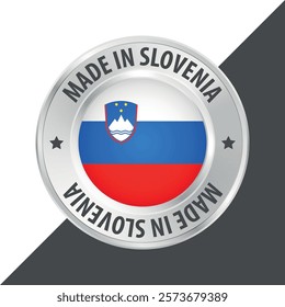 Made in Slovenia badge logo flag sticker 3d vector illustration isolated on white