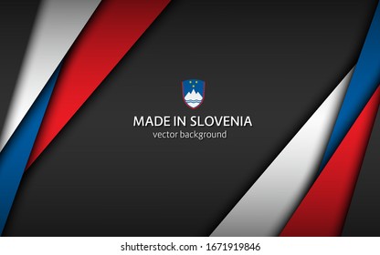 Made in Slovenia, modern vector background with Slovenian colors, overlayed sheets of paper in the colors of the Slovenian tricolor, abstract widescreen background