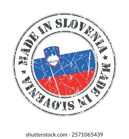 Made in Slovenia stamp scratched flag badge logo vector illustration