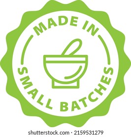 made in small batches green stamp outline badge icon label isolated rounded vector on transparent background