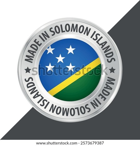 Made in Solomon Islands badge logo flag sticker 3d vector illustration isolated on white