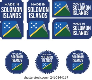 Made in Solomon Islands. Solomon Islands flag, Tag, Seal, Stamp, Flag, Icon vector