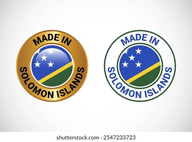 Made in Solomon Islands label icon with flag. Icon set for business, badge, seal, sticker, logo, and symbol