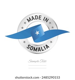 Made in Somalia. Somalia flag ribbon with circle silver ring seal stamp icon. Somalia sign label vector isolated on white background