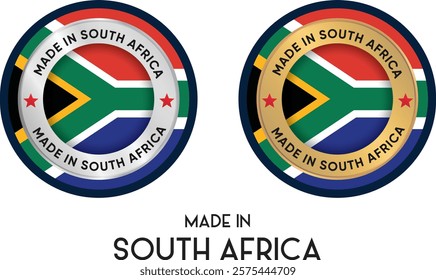 Made in South Africa. Premium labels, stickers, pointer, badge and symbol of South Africa flag icon. Collection vector illustration